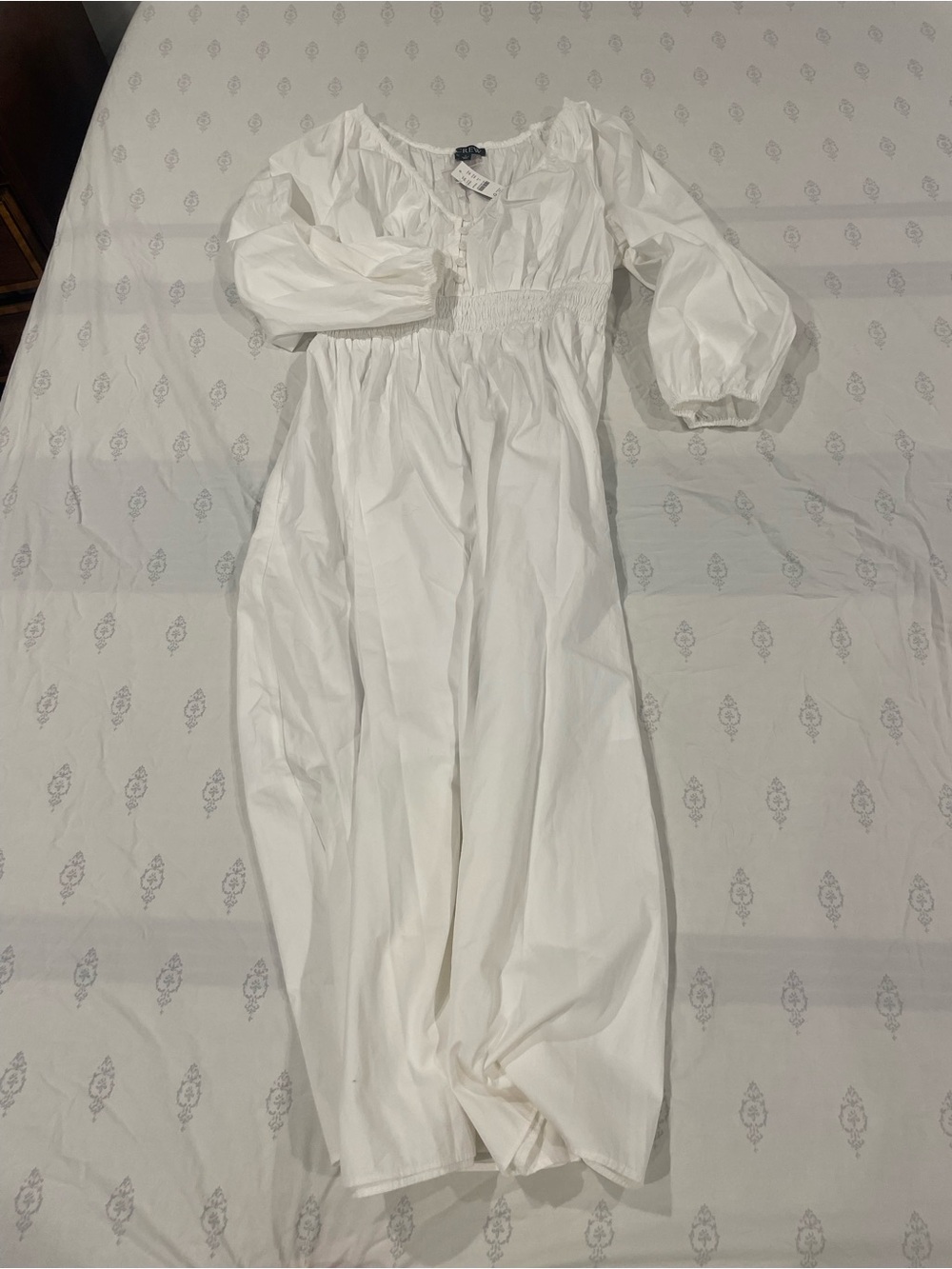 J. Crew White Button-Front Maxi Dress with Puff Sleeves
